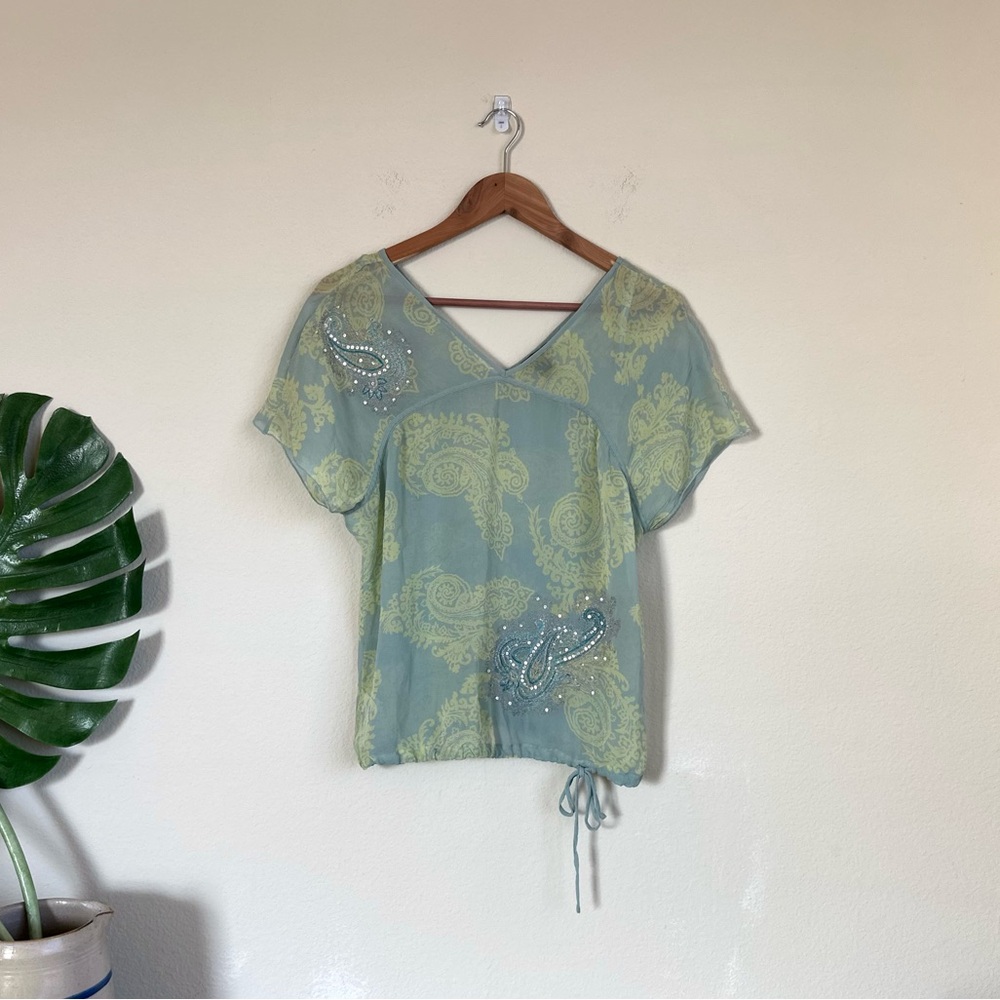Vintage Y2K Express Silk Chiffon Sequin Paisley Top